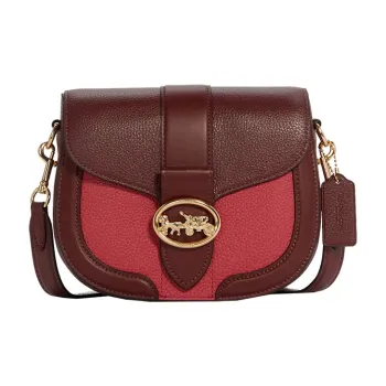COACH Georgie Leather Bacchus Bag Saddle Bag Shoulder Bag Crossbody Bag Small Size Women's Pink & Red Brown