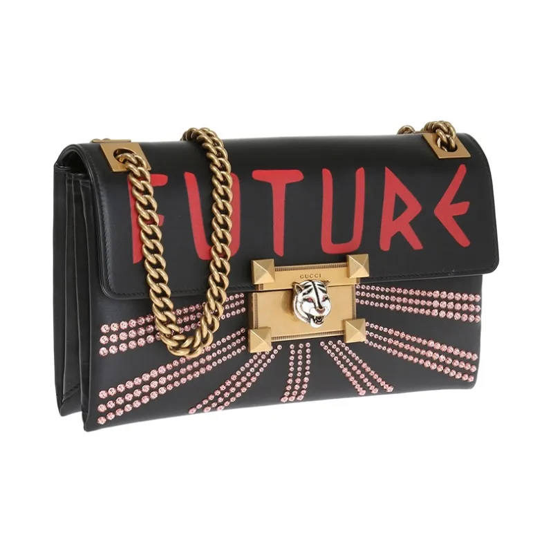 GUCCI Padlock Leather Shoulder Bag Lock Portable Crossbody Bag Shoulder Bag Large Size Women's Black-2