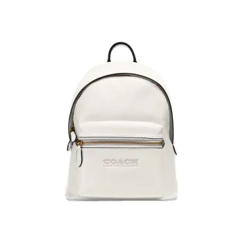 COACH Charter Glossy Pebbled Leather Backpack Large Size Women's Chalk White