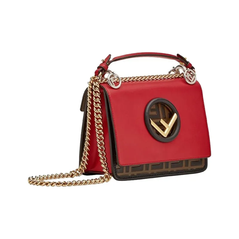 FENDI Kan I Cow Leather Handbag Shoulder Bag Crossbody Bag Mini Women's Red/Brown-1