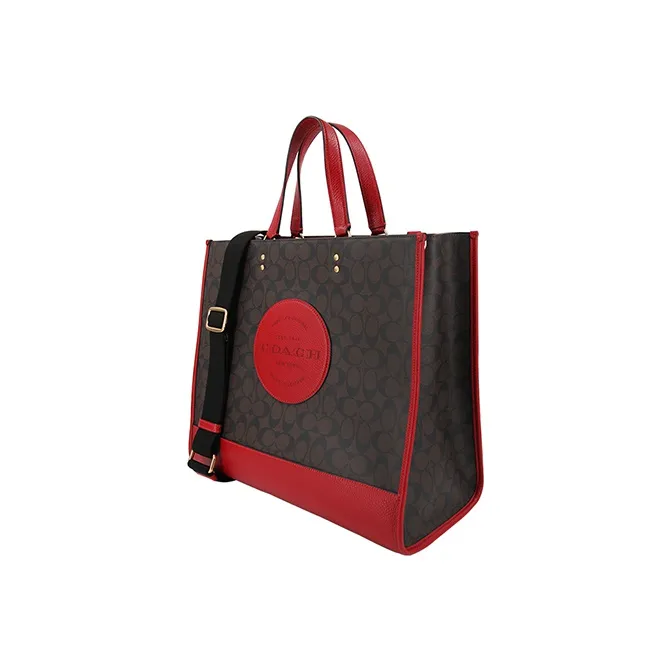 COACH Dempsey PVC Tote Large Size Women's Dark Brown-2