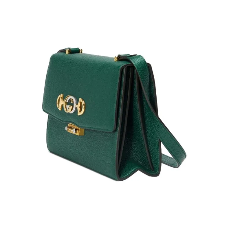 GUCCI Zumi Grained Leather Shoulder Bag Crossbody Bag Small Size Women's Dark Green-1