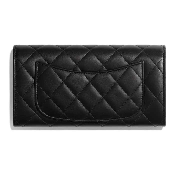 CHANEL Classic Flap CF Grain Embossed Lambskin & Metal Wallet Women's Black-1