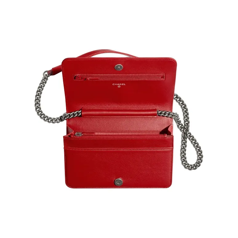 CHANEL Cow Leather Belt Chain Wallet, Shoulder Bag Women's Red-2