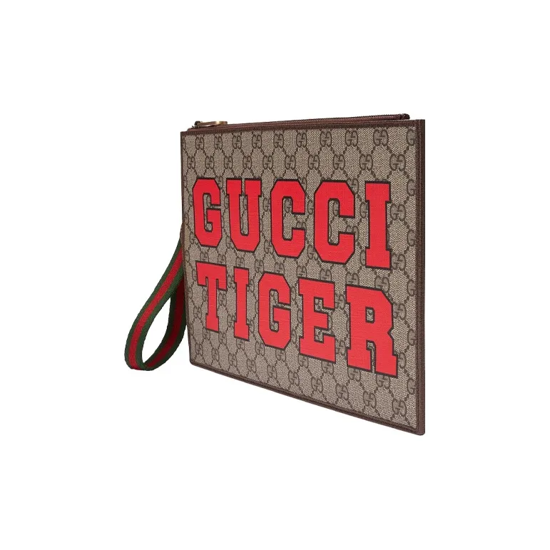 GUCCI Canvas With Leather Clutch Regular Men's Ebony/Brown-1