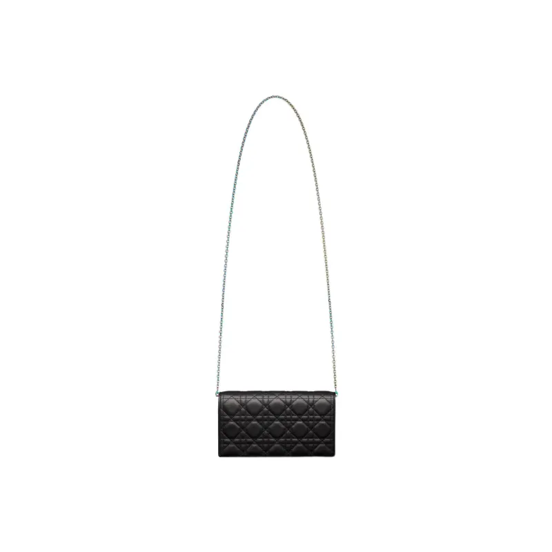 DIOR Sheepskin Wicker Pattern Zip Closure With Card Slot Zipper Pocket Clutch Women's Black-2