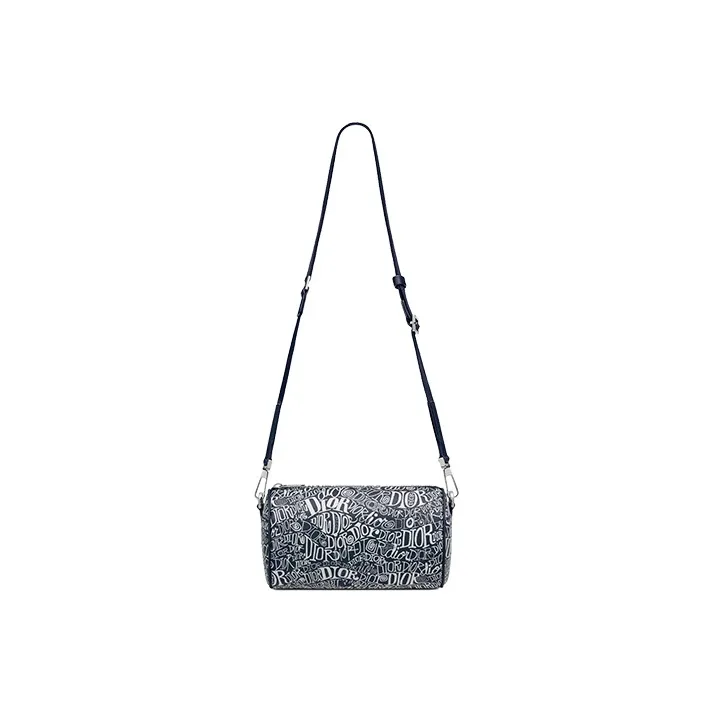 DIOR Stussy Collaboration Grained Cow Leather Messenger Bag Shoulder Bag Crossbody Bag Men's Navy-3