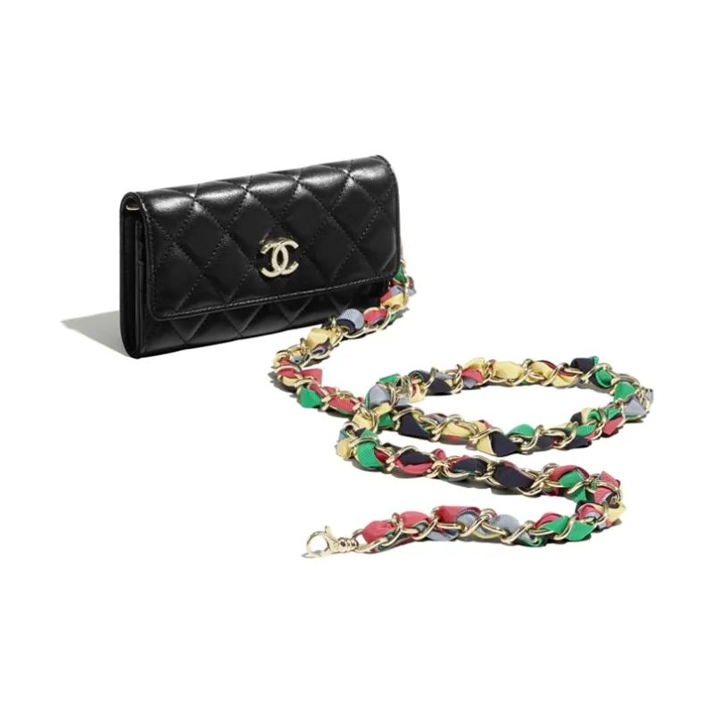 CHANEL Shiny Lambskin & Ribbon & Metal Shoulder Bag, Crossbody Bag Regular Women's Black-1