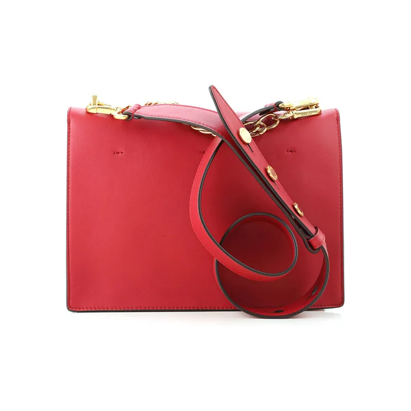 FENDI Kan U Sheepskin Shoulder Bag, Crossbody Bag Women's Red-2