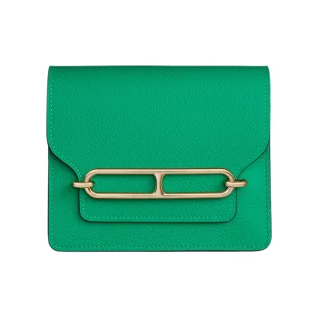 HERMES Roulis Evercolor Calfskin Wallet Coin Purse Card Holder Fanny Pack Women's Green