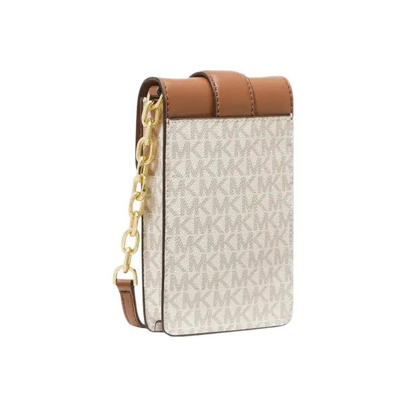 MICHAEL KORS Leather Card Holder Chain Bag With Cell Phone Pouch Women's Brown, Vanilla, White & Multicolor-2