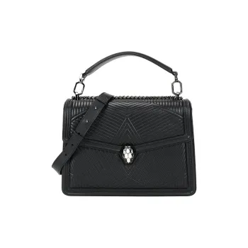 BVLGARI Serpenti Diamond Blast Cow Leather One Shoulder Handbags Women's Black