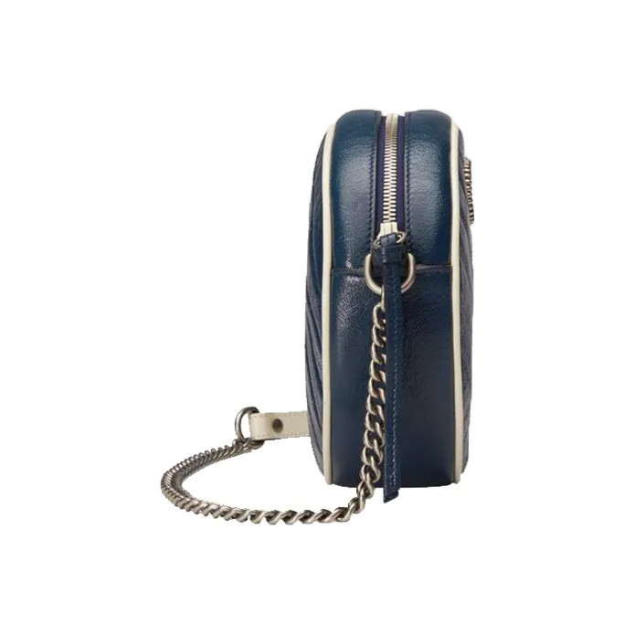 GUCCI Quilted Leather Round Bag, Shoulder Bag, Crossbody Bag Mini Women's Blue/White-3