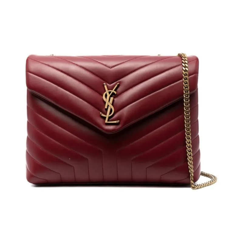 SAINT LAURENT Leather Crossbody Bag Shoulder Bag Medium Size Women's Red-4