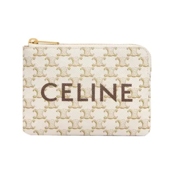 CELINE Canvas Clutch Card Holder Coin Purse Women's Yellow/White