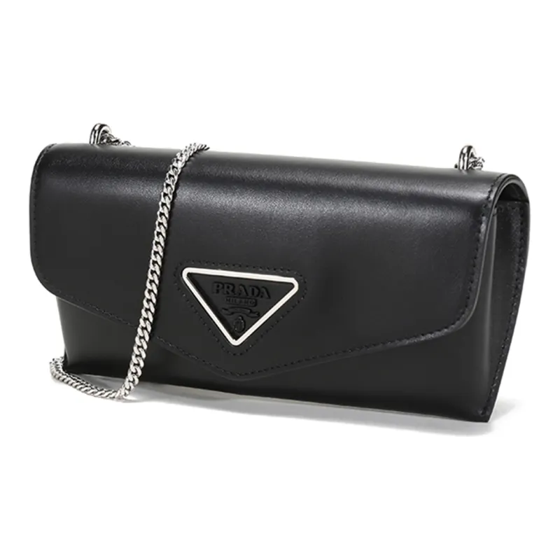 PRADA Leather Envelope Clutch, Chain Bag, Crossbody Bag, Shoulder Bag Women's Black-1