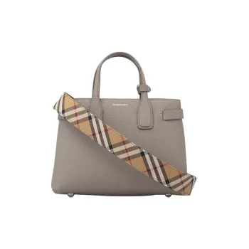 Burberry The Banner Series Cow Leather Handbag Shoulder Bag Small Size Women's Gray