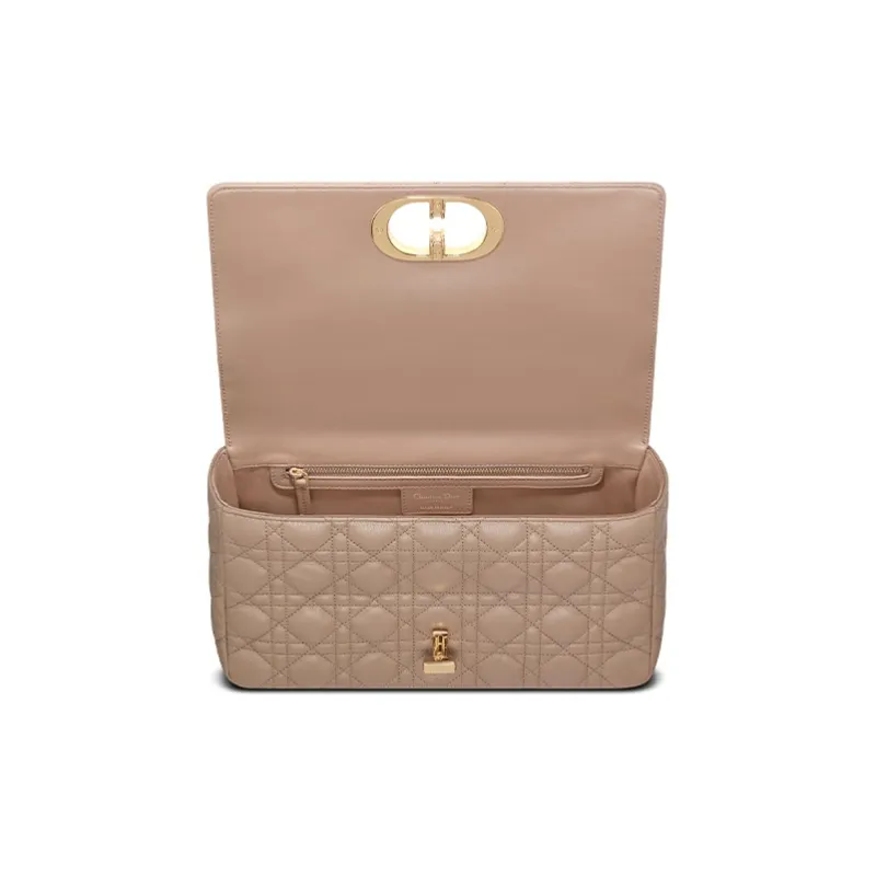 DIOR Caro Soft Cow Leather Shoulder Bag Crossbody Bag Large Size Women's Warm Taupe Gray-3