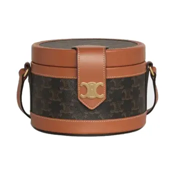 CELINE Tambour Fabric With Leather Lunch Bag, Handbag, Shoulder Bag, Crossbody Bag Medium Size Women's Tawny