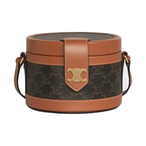 CELINE Tambour Fabric With Leather Lunch Bag, Handbag, Shoulder Bag, Crossbody Bag Medium Size Women's Tawny