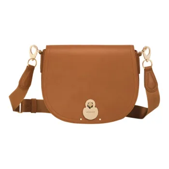 LONGCHAMP Cavalcade Cow Leather Shoulder Bag Crossbody Bag Medium Size Women's Brown