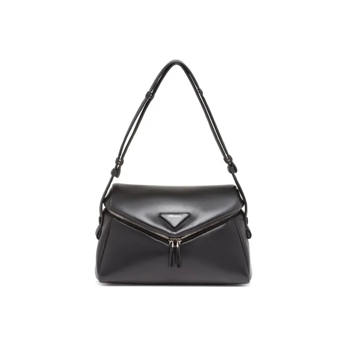 PRADA Soft Sheep Leather Shoulder Bag Women's Black-0
