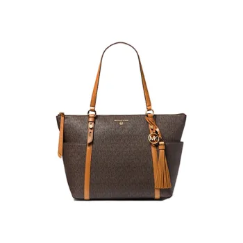 MICHAEL KORS MK Sullivan Coated Canvas/ Tote Bag Shopping Bag Handbag Large Size Women's Dark Brown & Acorn Brown