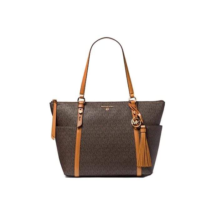 MICHAEL KORS MK Sullivan Coated Canvas/ Tote Bag, Shopping Bag, Handbag Tubas Women's Dark Brown & Acorn Brown-0