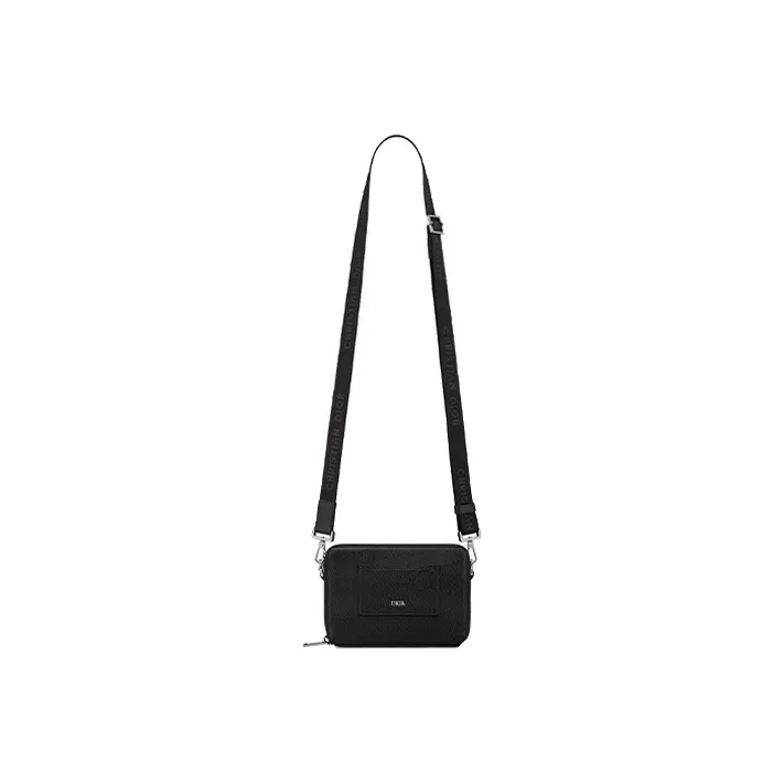 DIOR Grained Calfskin Clutches Crossbody Bag Shoulder Bag Men's Black-4