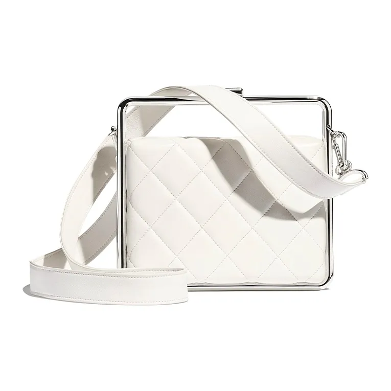 CHANEL Sheepskin Evening Shoulder Bag Women's White-1