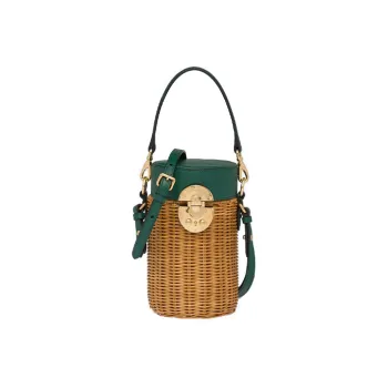 MIU MIU Wicker Shoulder Bag Women's Honey Billiards Green