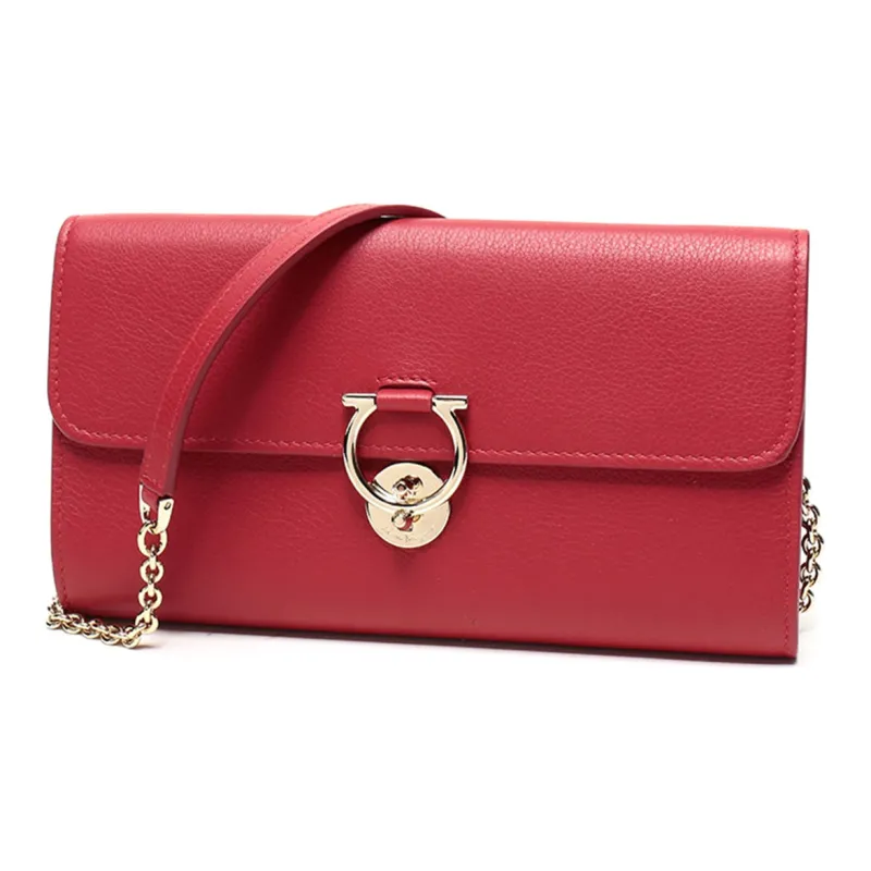FERRAGAMO Cow Leather Crossbody Bag, Clutch, Shoulder Bag Women's Red-1