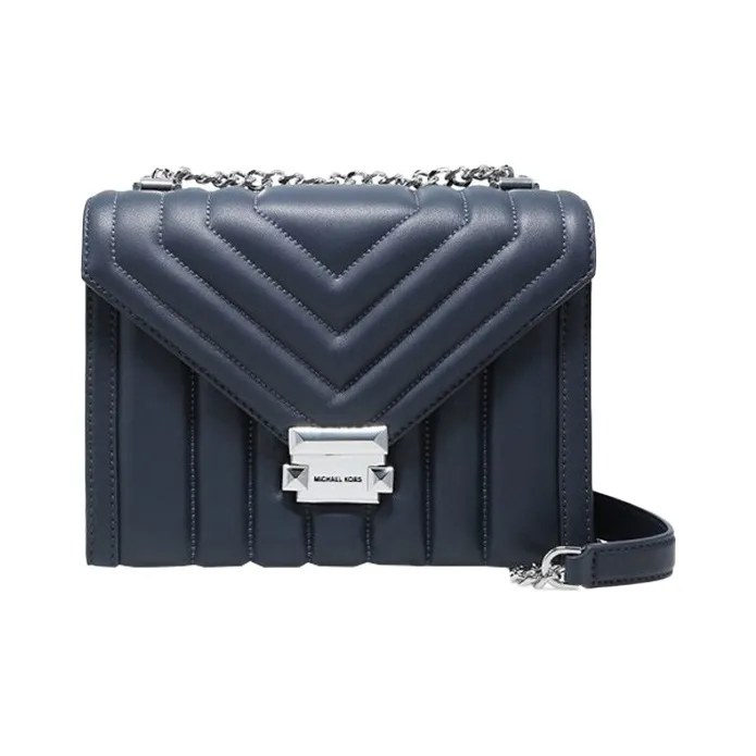 MICHAEL KORS Whitney Leather Envelope Bag, Shoulder Bag, Crossbody Bag Large Size Women's Marine Blue-1