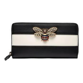 GUCCI Queen Margaret Multicolor Leather Wallet Women's Black White