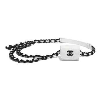 CHANEL Grain Calfskin And Metal Paint Fanny Pack Earphone Case Women's Black White