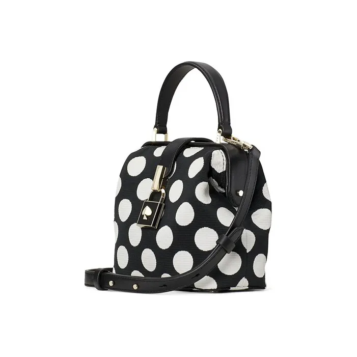 Kate Spade Remedy Fabric Doctor Bag Shoulder Bag Crossbody Bag Handbag Small Size Women's Black With White Polka Dots-1