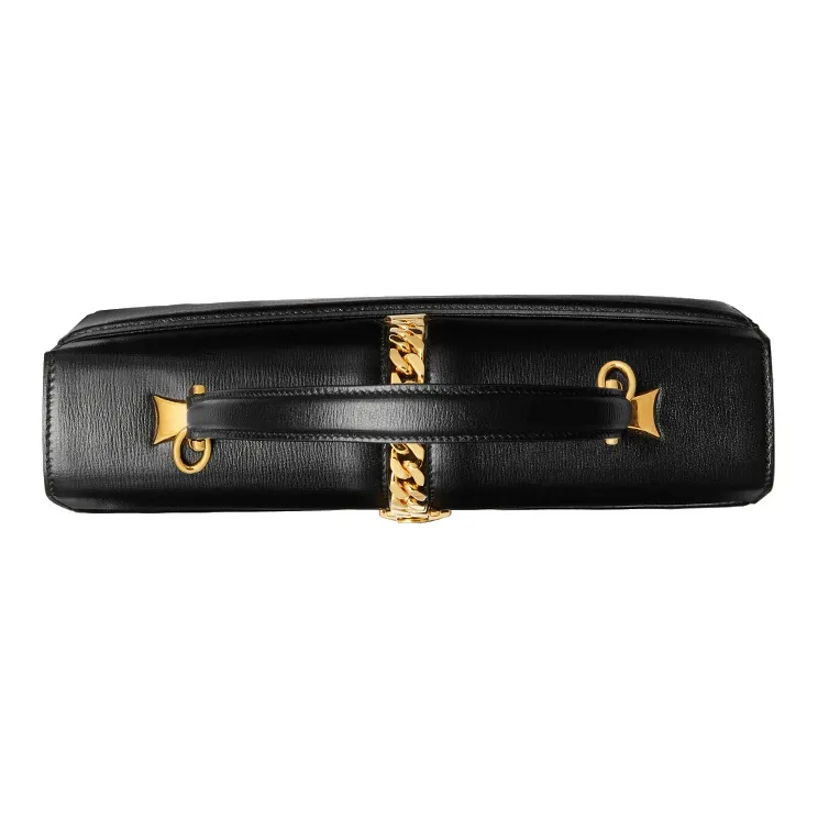 GUCCI Sylvie 1969 Leather Shoulder Bag Crossbody Bag Handbag Small Size Women's Black-5