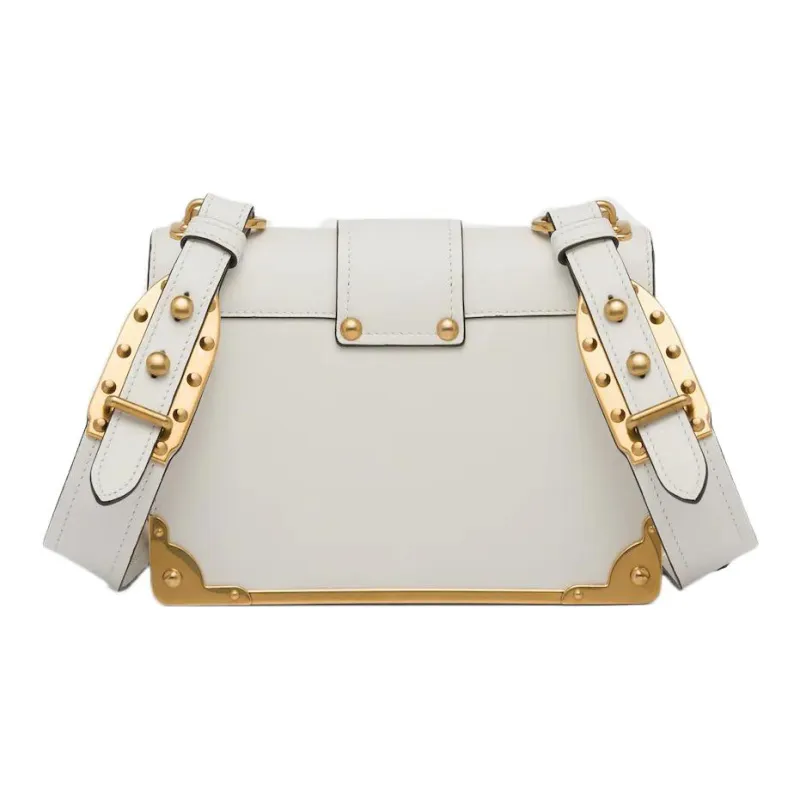 PRADA Cahier Leather One Shoulder Handbag, Crossbody Bag Women's White-1