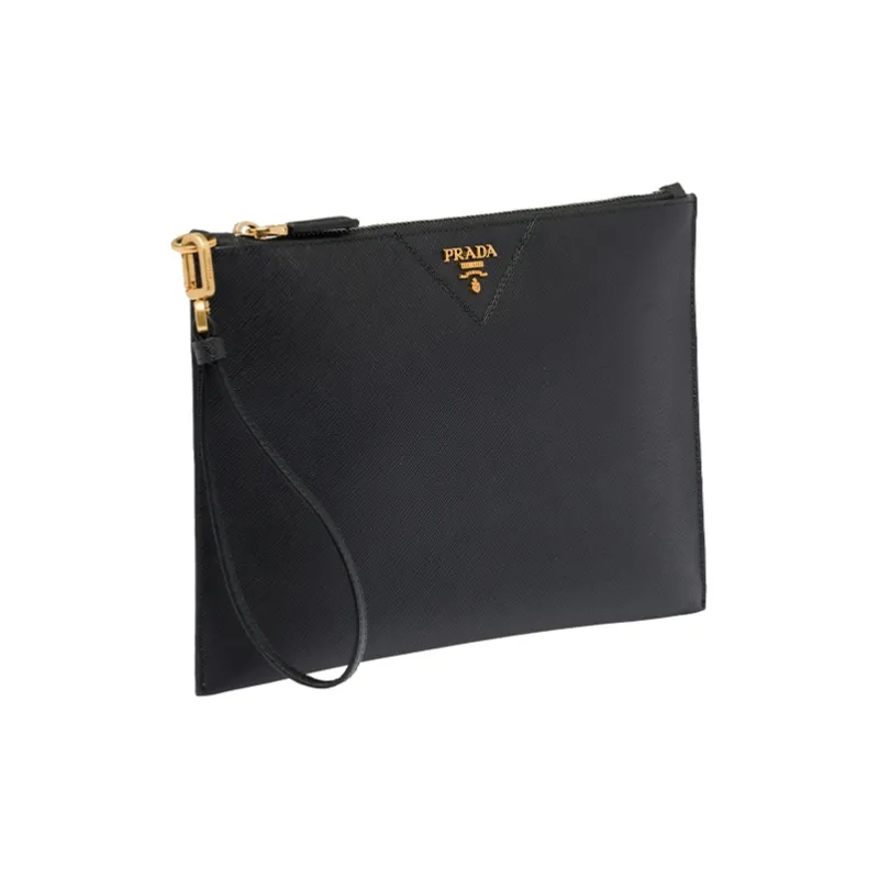 PRADA Saffiano Leather Clutch Regular Unisex Black-5