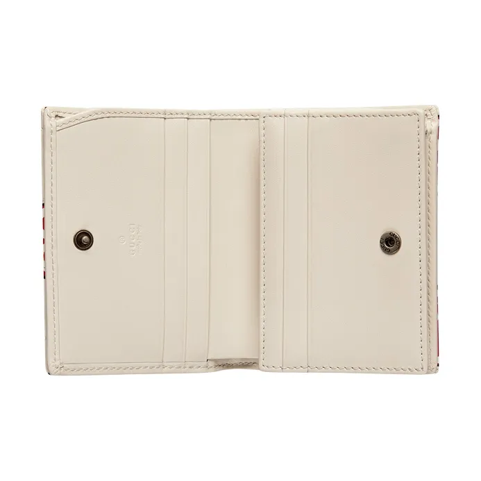 GUCCI Leather Card Holder, Wallet Women's White/Red-3