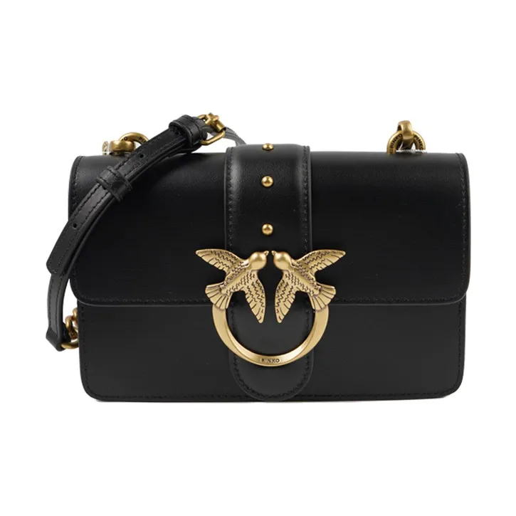 PINKO SIMPLY Cow Leather Crossbody Bag Mini Women's Black/Black Gold-0