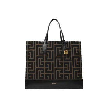 BALMAIN Canvas Leather Tote Bag Shopping Bag Shoulder Bag Handbag Women's Black/Brown