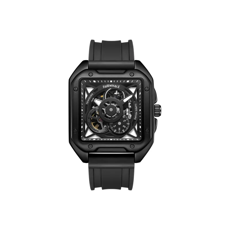 FAIRWHALE Starlight Collection Men's Watch Automatic Mechanical Movement Rubber Strap Watch Men's Watches Cut Out Dial-0