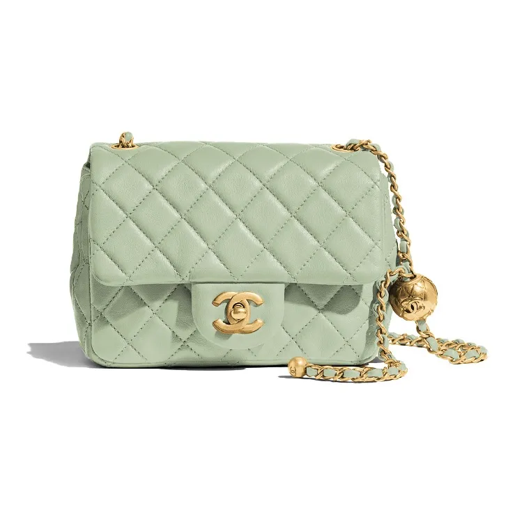 CHANEL Cow Leather Mini Square Flap Bag, Small Golden Ball Bag, Shoulder Bag Women's Green-0