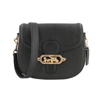COACH Jade Litchi Grain Leather Saddle Bag, Shoulder Bag, Crossbody Bag Medium Size Women's Black