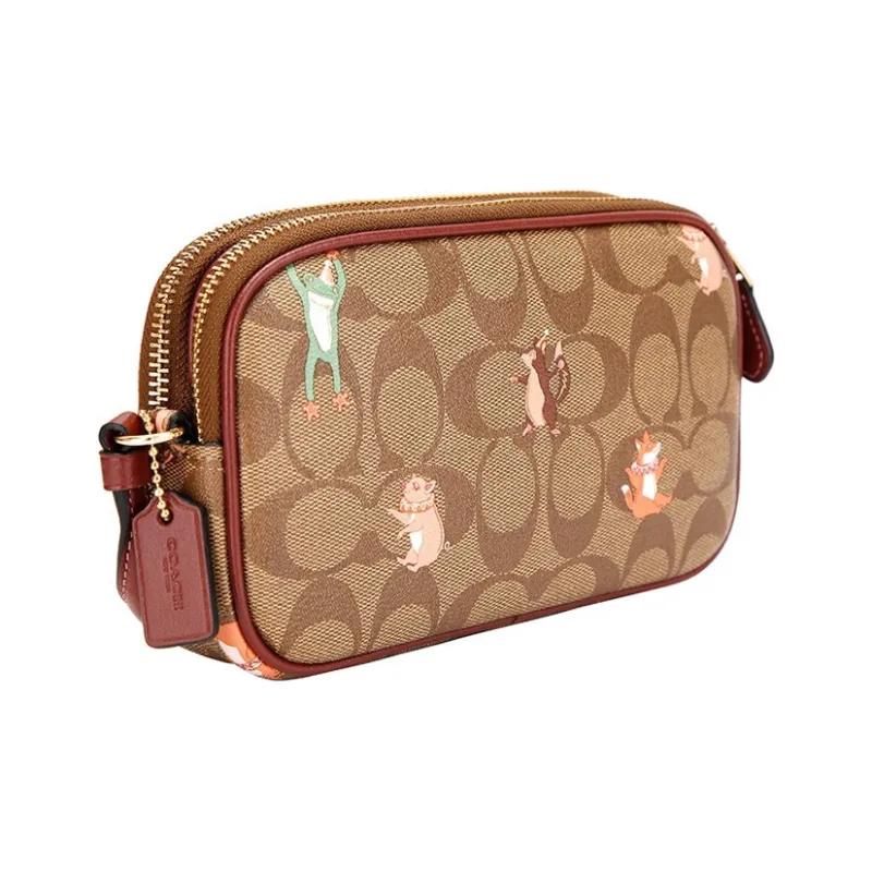 COACH Jes Artificial Leather Shoulder Bag, Crossbody Bag Small Size Women's Khaki-2