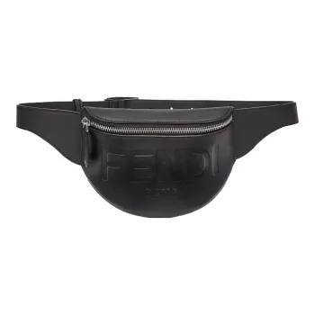 FENDI Leather Crossbody Bag Shoulder Bag Fanny Pack Small Size Men's Black