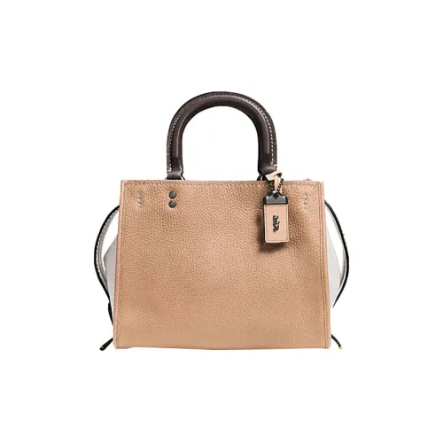 COACH Rogue Chrome Tanned Grain Leather Handbag Shoulder Bag Crossbody Bag Medium Size Women's Beech Wood Color
