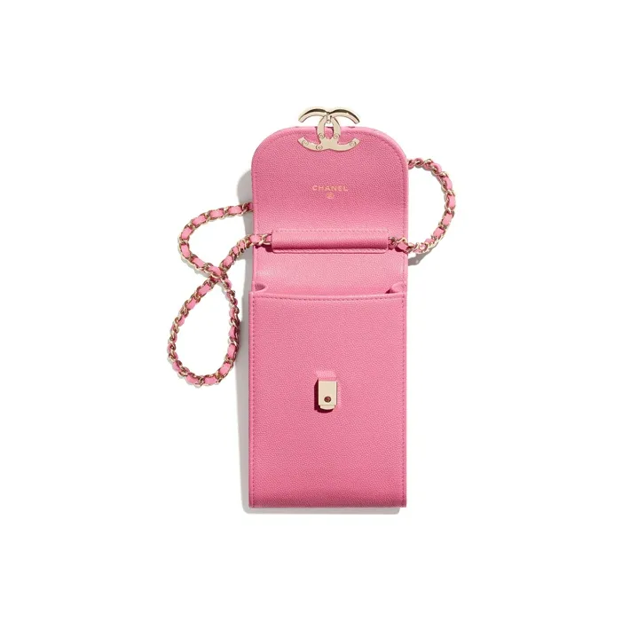 CHANEL Grain Embossed Calfskin Cell Phone Pouch Women's Pink-1
