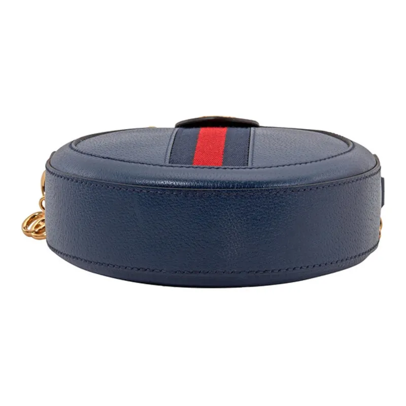 GUCCI Leather Round Bag Chain Crossbody Bag Shoulder Bag Mini Women's Dark Blue-6